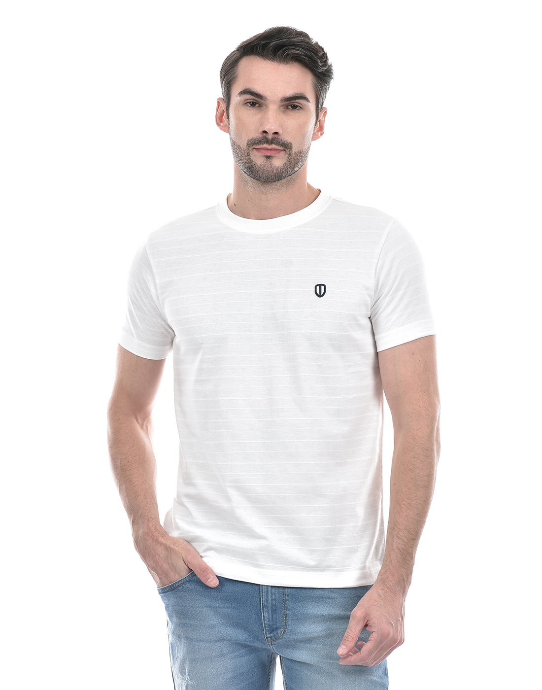 Numero Uno Men Striped White T-Shirt